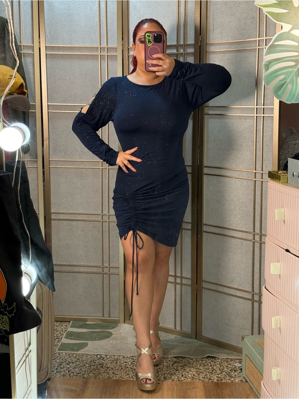 Speechless Black Sparkle Ruched Long-Sleeve Mini Dress